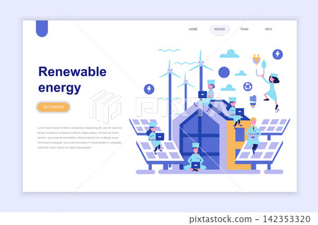 Landing page template of renewable energy modern flat design concept. Learning and people concept. Conceptual flat vector illustration for web page, website and mobile website. Landing page template of renewable energy modern flat design concept. Learning and people concept. Conceptual flat vector illustration for web page, website and mobile website. 142353320