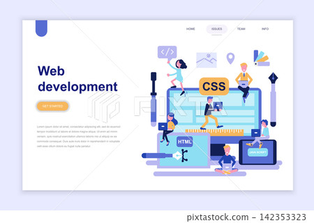 Landing page template of web development modern flat design concept. Learning and people concept. Conceptual flat vector illustration for web page, website and mobile website. 142353323