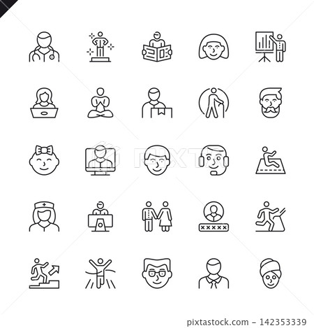 Thin line people icons set for website and mobile site and apps. Outline icons design. 48x48 Pixel Perfect. Linear pictogram pack. Vector illustration. Thin line people icons set for website and mobile site and apps. Outline icons design. 48x48 Pixel Perfect. Linear pictogram pack. Vector illustration. 142353339