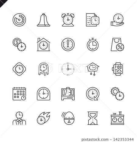 Thin line time icons set for website and mobile site and apps. Outline icons design. 48x48 Pixel Perfect. Linear pictogram pack. Vector illustration. Thin line time icons set for website and mobile site and apps. Outline icons design. 48x48 Pixel Perfect. Linear pictogram pack. Vector illustration. 142353344