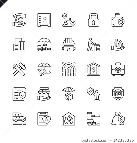 Thin line insurance elements icons set for website and mobile site and apps. Outline icons design. 48x48 Pixel Perfect. Linear pictogram pack. Vector illustration. Thin line insurance elements icons set for website and mobile site and apps. Outline icons design. 48x48 Pixel Perfect. Linear pictogram pack. Vector illustration. 142353350