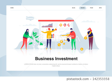 Business investment modern flat design concept. Money and people concept. Landing page template. Conceptual flat vector illustration for web page, website and mobile website. Business investment modern flat design concept. Money and people concept. Landing page template. Conceptual flat vector illustration for web page, website and mobile website. 142353358
