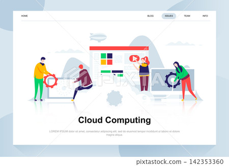Cloud computing modern flat design concept. Business technology and people concept. Landing page template. Conceptual flat vector illustration for web page, website and mobile website. Cloud computing modern flat design concept. Business technology and people concept. Landing page template. Conceptual flat vector illustration for web page, website and mobile website. 142353360