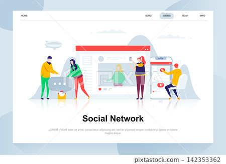 Social network modern flat design concept. Communication and people concept. Landing page template. Conceptual flat vector illustration for web page, website and mobile website. Social network modern flat design concept. Communication and people concept. Landing page template. Conceptual flat vector illustration for web page, website and mobile website. 142353362