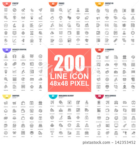 Simple set of vector thin line icons. Linear pictogram pack. 48x48 Pixel Perfect. Simple set of vector thin line icons. Linear pictogram pack. 48x48 Pixel Perfect. 142353452