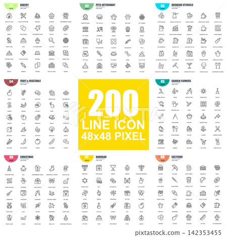Simple set of vector thin line icons. Linear pictogram pack. 48x48 Pixel Perfect. Simple set of vector thin line icons. Linear pictogram pack. 48x48 Pixel Perfect. 142353455