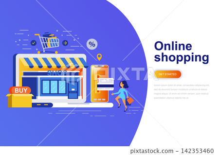 Online shopping modern flat concept web banner with decorated small people character. Landing page template. 142353460