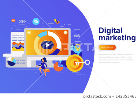 Digital marketing modern flat concept web banner with decorated small people character. Landing page template. 142353463