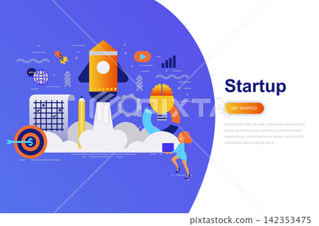 Business startup modern flat concept web banner with decorated small people character. Landing page template. Business startup modern flat concept web banner with decorated small people character. Landing page template. 142353475