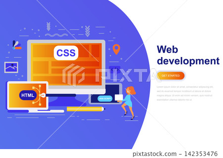 Web development modern flat concept web banner with decorated small people character. Landing page template. Web development modern flat concept web banner with decorated small people character. Landing page template. 142353476