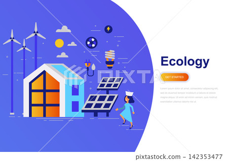Ecology modern flat concept web banner with decorated small people character. Landing page template. 142353477