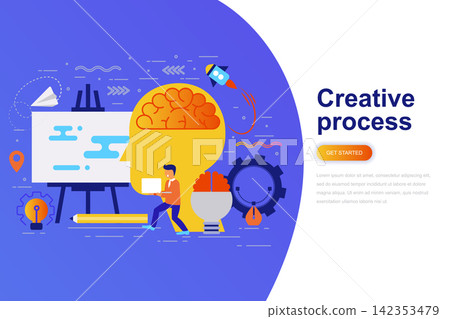Creative process modern flat concept web banner with decorated small people character. Landing page template. Creative process modern flat concept web banner with decorated small people character. Landing page template. 142353479