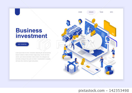 Business investment modern flat design isometric concept. Money and people concept. Landing page template. Conceptual isometric vector illustration for web and graphic design. Business investment modern flat design isometric concept. Money and people concept. Landing page template. Conceptual isometric vector illustration for web and graphic design. 142353498