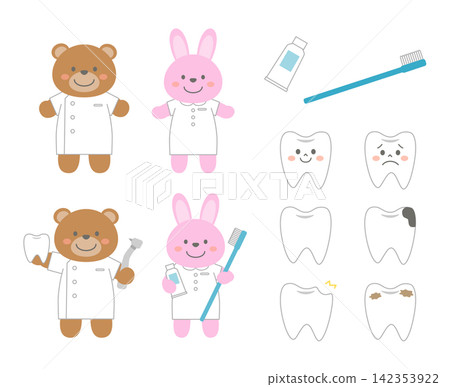 A set of illustrations of animals working in dental clinics and teeth. A set of illustrations of animals working in dental clinics and teeth. 142353922