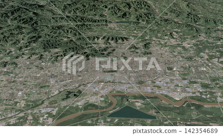 Oblique aerial 3D illustration of Jinan, China Oblique aerial 3D illustration of Jinan, China 142354689