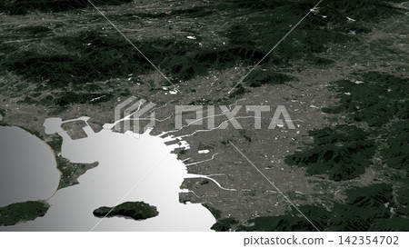 Oblique aerial 3D illustration of Fukuoka, Japan Oblique aerial 3D illustration of Fukuoka, Japan 142354702