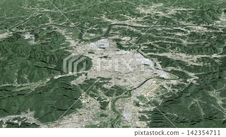 Oblique aerial 3D illustration of Daegu, South Korea 142354711