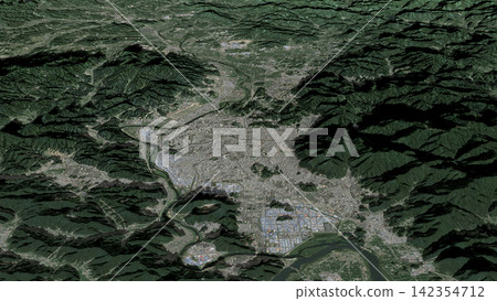 Oblique aerial 3D illustration of Daegu, South Korea 142354712