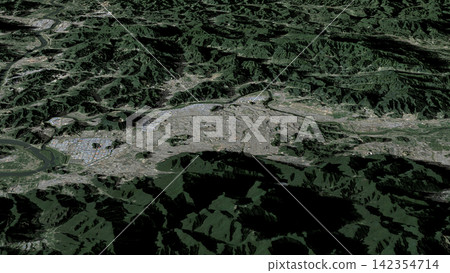 Oblique aerial 3D illustration of Daegu, South Korea 142354714