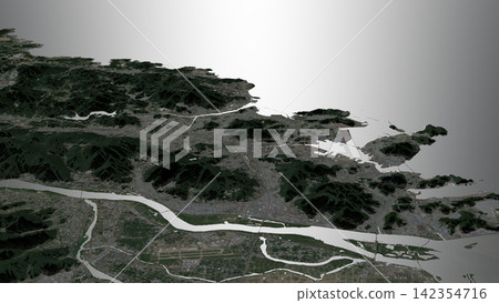 Oblique aerial 3D illustration of Busan, South Korea Oblique aerial 3D illustration of Busan, South Korea 142354716
