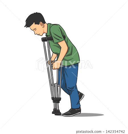 Man Walking with Forearm Crutches Man Walking with Forearm Crutches 142354742
