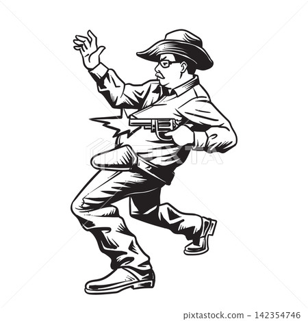 Vintage Cowboy Gunfighter Line Art Vintage Cowboy Gunfighter Line Art 142354746