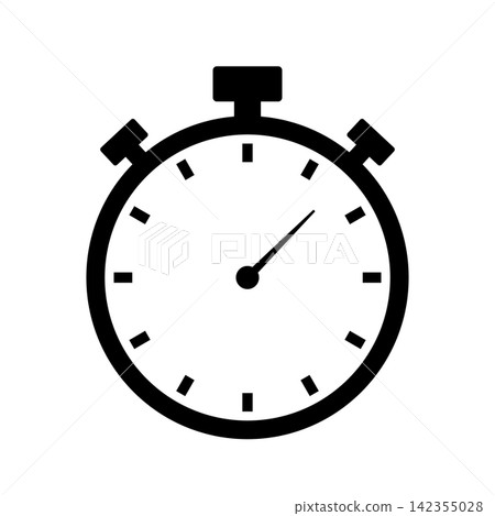 Stopwatch Icon with Large Hour Marks and Single Hand Isolated on White Background. Black Timer and Chronometer Symbol for Time, Countdown, Sport, Deadline, App and Interface Design. Stopwatch Icon with Large Hour Marks and Single Hand Isolated on White Background. Black Timer and Chronometer Symbol for Time, Countdown, Sport, Deadline, App and Interface Design. 142355028
