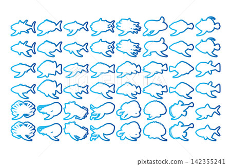 一組海鮮剪影插圖 一組海鮮剪影插圖 142355241
