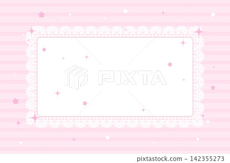 Cute pink lace frame template with sparkles and stars on striped background Cute pink lace frame template with sparkles and stars on striped background 142355273