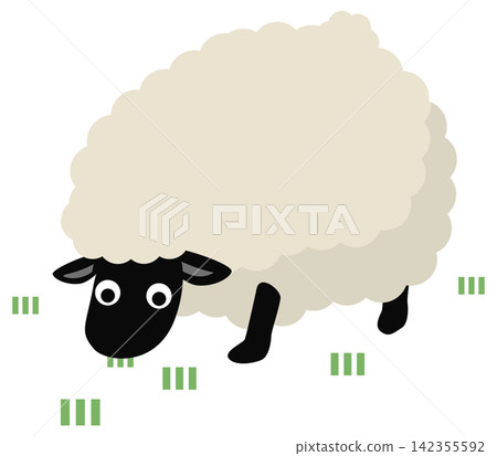 一幅可愛的綿羊吃草的插圖。 一幅可愛的綿羊吃草的插圖。 142355592
