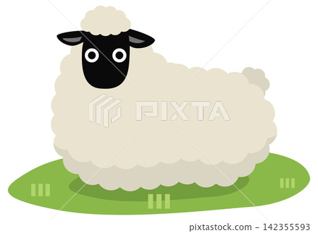 一幅可愛的綿羊坐著面向觀眾的插圖。 一幅可愛的綿羊坐著面向觀眾的插圖。 142355593