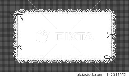 Cute black gingham lace frame template with ribbon bows and copy space Cute black gingham lace frame template with ribbon bows and copy space 142355652