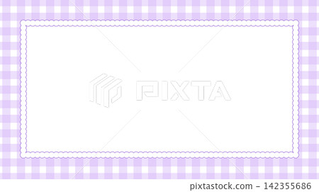 Cute pastel purple gingham frame with white scalloped lace border Cute pastel purple gingham frame with white scalloped lace border 142355686