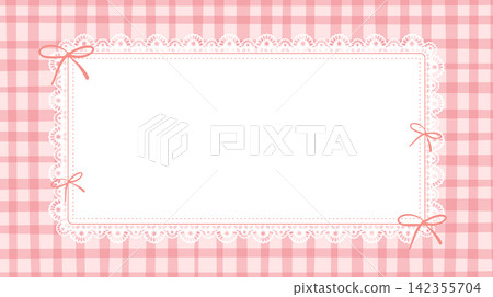 Cute red gingham lace frame template with ribbon bows and copy space Cute red gingham lace frame template with ribbon bows and copy space 142355704