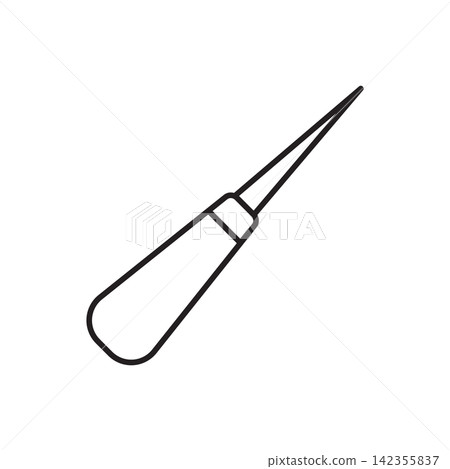 Minimalist line art icon of a pointed leather stitching awl tool with a wooden handle. Minimalist line art icon of a pointed leather stitching awl tool with a wooden handle. 142355837