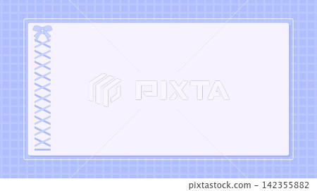 Cute blue coquette frame with laced ribbon bow on grid background Cute blue coquette frame with laced ribbon bow on grid background 142355882