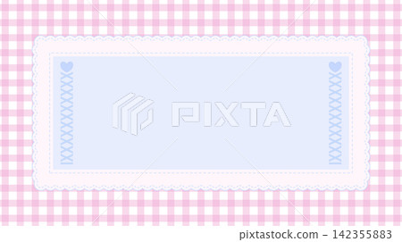 Cute blue frame with lace border and hearts on pink gingham background Cute blue frame with lace border and hearts on pink gingham background 142355883
