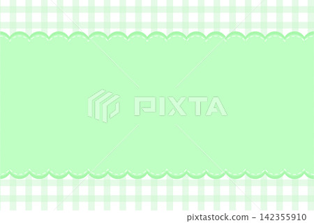 Cute pastel green scalloped frame template with stitched border and gingham background Cute pastel green scalloped frame template with stitched border and gingham background 142355910