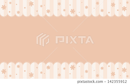 Cute pastel orange scalloped frame template with small flowers and vertical stripes Cute pastel orange scalloped frame template with small flowers and vertical stripes 142355912