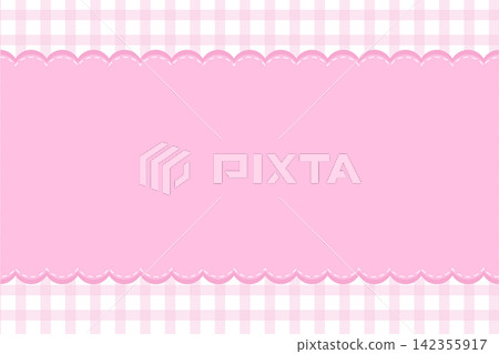 Cute pastel pink scalloped frame template with stitched border and gingham background. Cute pastel pink scalloped frame template with stitched border and gingham background. 142355917