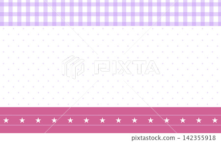 Cute pastel purple gingham and polka dot frame template with pink star border. Cute pastel purple gingham and polka dot frame template with pink star border. 142355918