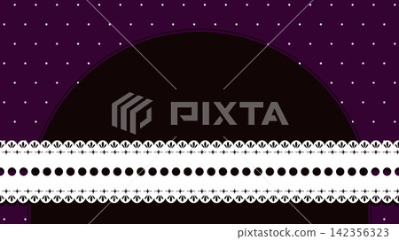 Dark burgundy purple polka dot background with arch frame and white lace ribbon border. Dark burgundy purple polka dot background with arch frame and white lace ribbon border. 142356323