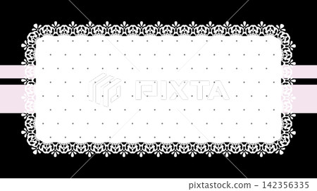 Gothic deep black background with ornate white lace doily frame and dotted note canvas. Gothic deep black background with ornate white lace doily frame and dotted note canvas. 142356335