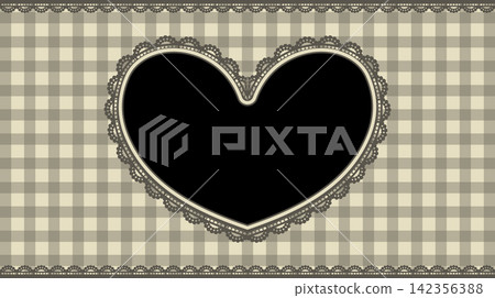 Muted dusty yellow gingham background with black heart lace frame. Muted dusty yellow gingham background with black heart lace frame. 142356388