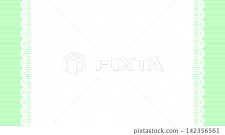 Pastel green background with lace vertical frame, horizontal stripes, and pin dots 142356561
