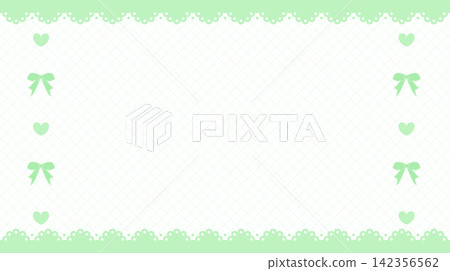 Pastel green diagonal grid background with lace borders, ribbon bows and hearts Pastel green diagonal grid background with lace borders, ribbon bows and hearts 142356562