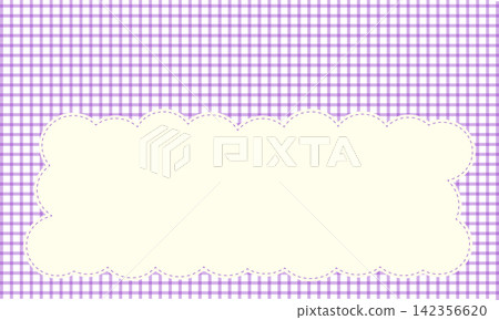 Pastel purple gingham background with cream cloud scalloped frame and stitched border Pastel purple gingham background with cream cloud scalloped frame and stitched border 142356620