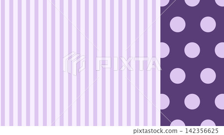Pastel purple vertical striped background with a purple polka-dot border. 142356625