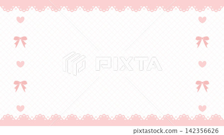 Pastel red diagonal grid background with lace borders, ribbon bows and hearts Pastel red diagonal grid background with lace borders, ribbon bows and hearts 142356626