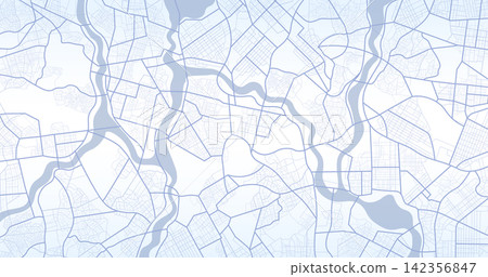 Abstract city map blends delicate urban grids with topographic lines and river. Minimalist style and layered effect. Vector illustration background Abstract city map blends delicate urban grids with topographic lines and river. Minimalist style and layered effect. Vector illustration background 142356847